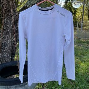Adult S white dri-fit long sleeve Russell T-shirt